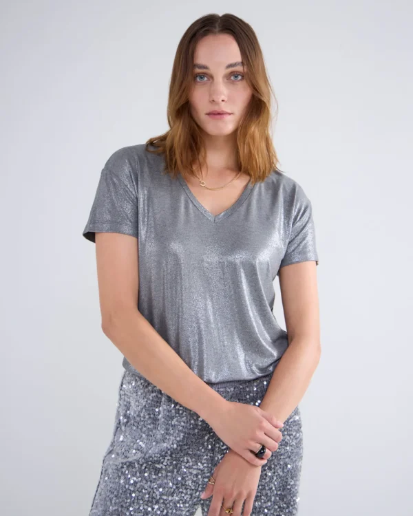 Glanzende Basic V-hals Top>Summum Outlet