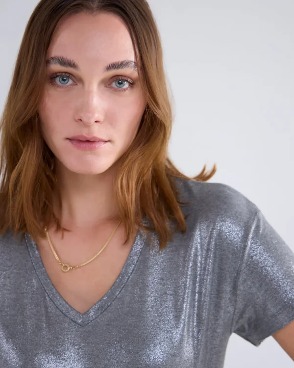 Glanzende Basic V-hals Top>Summum Outlet