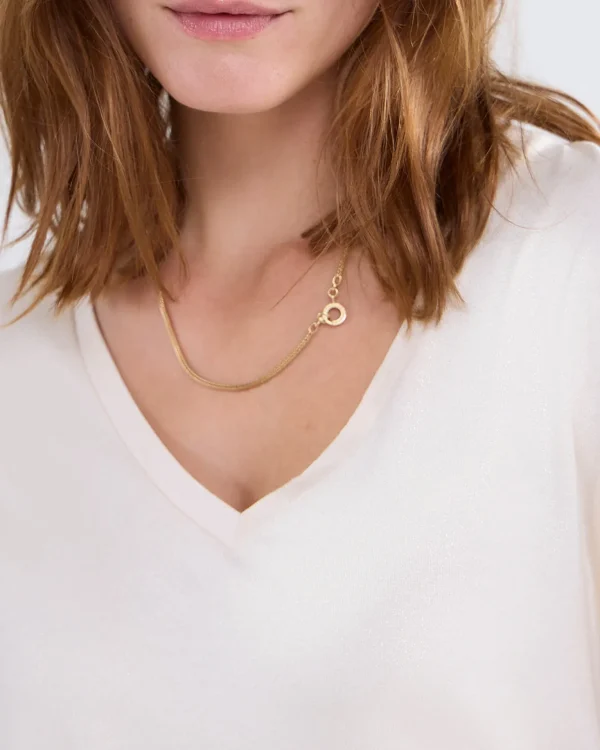 Glanzende Basic V-hals Top>Summum Store