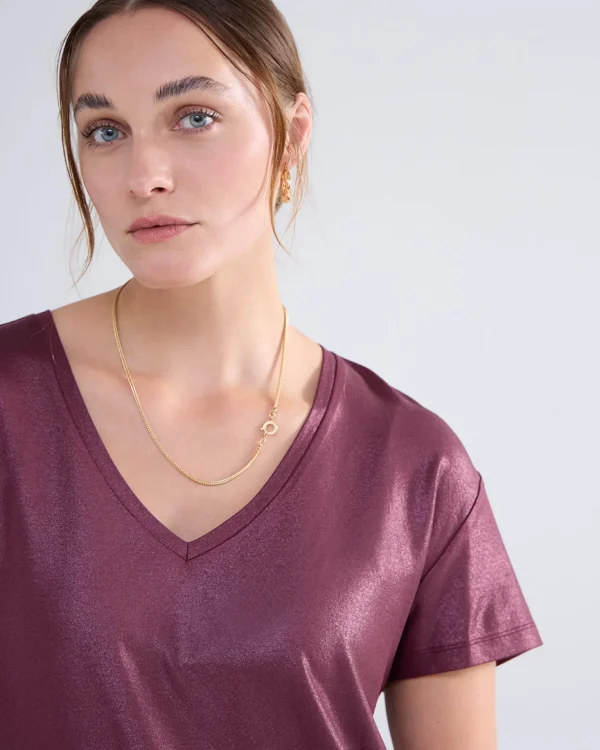 Glanzende Basic V-hals Top>Summum Sale