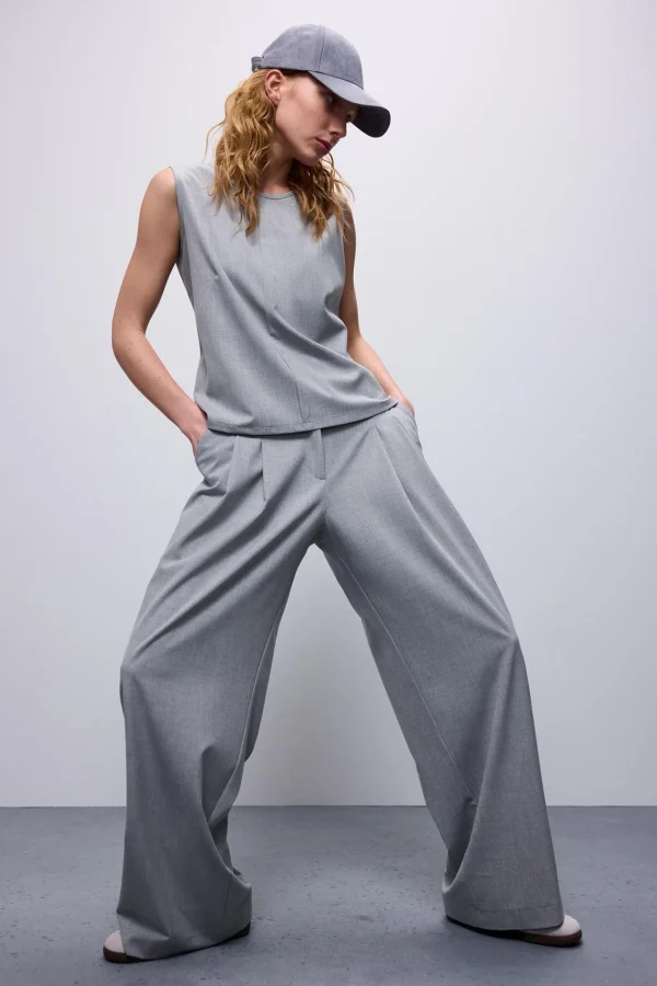 Wijde Broek Met Plooien En Riem>Summum Clearance